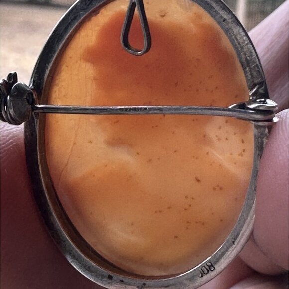 VTG Cameo‎ Shell Pendant Brooch 1 3/8" Victorian Lady 800 Fine Silver Italy MCM - Picture 4 of 12